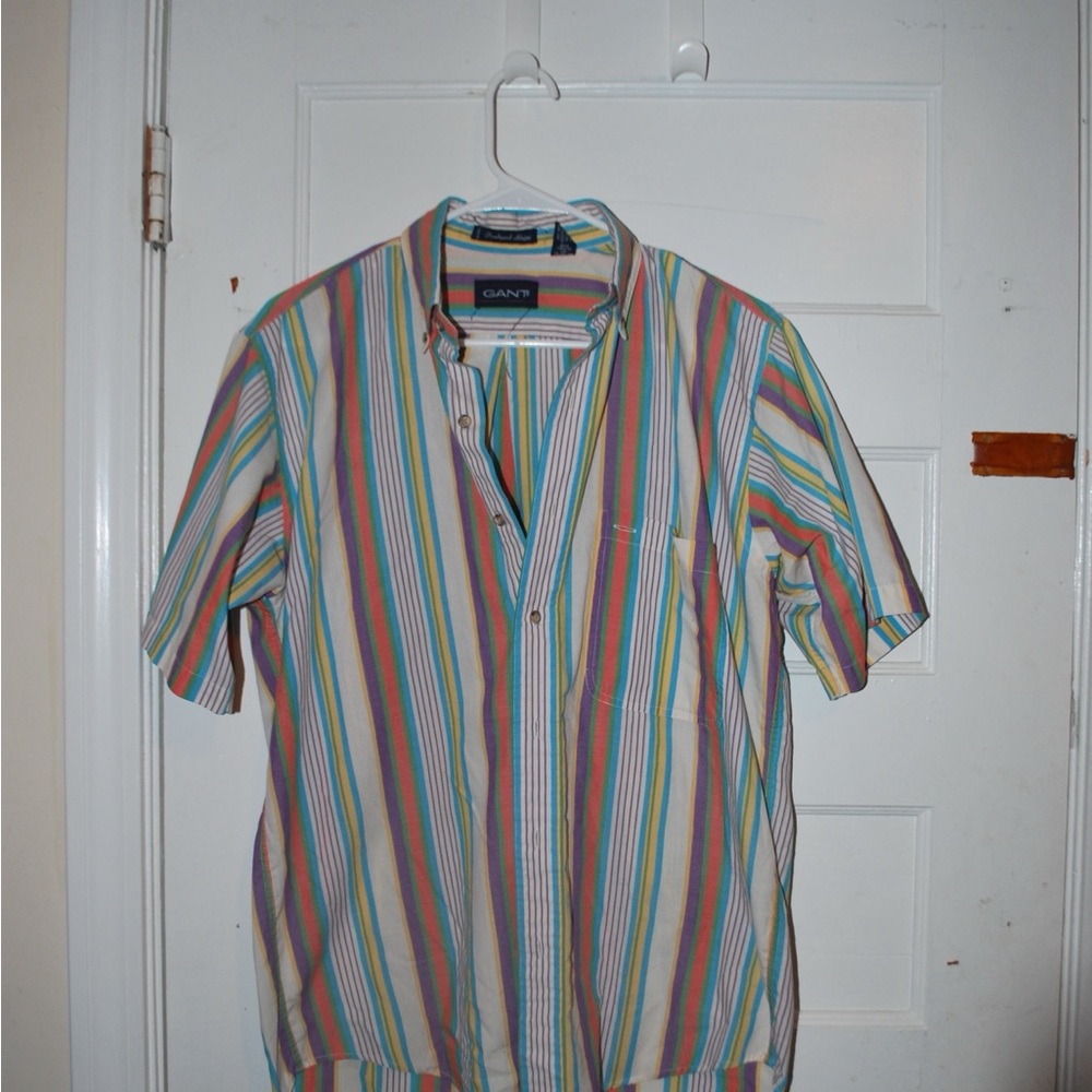 Claiborne Red and Blue Casual Button Down Shirt